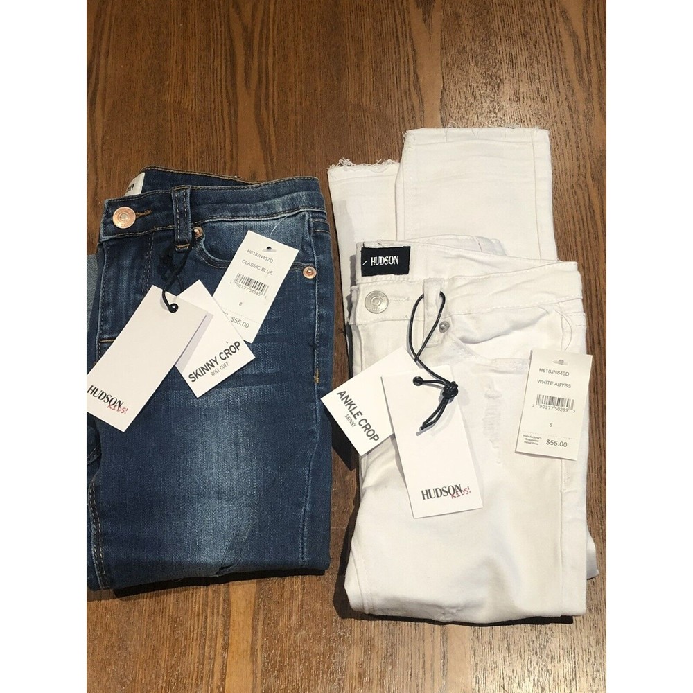 Hudson Kids White & Blue Jeans Girls Size 6 Skinny & Ankle Crop Lot Of 2 Pairs